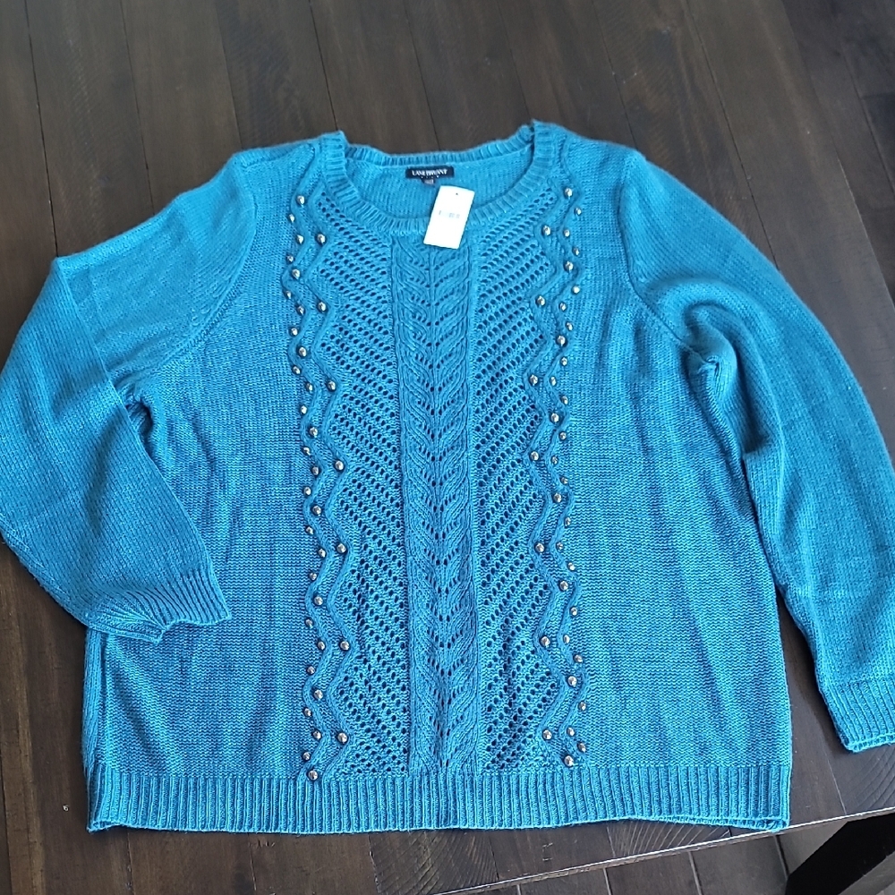 NWT Lane Bryant Teal Crewneck Sweater Beads Plus Size, size 22/24